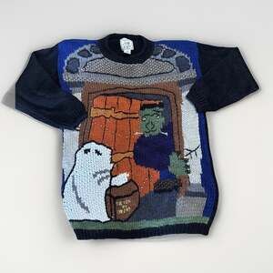 Vintage Spice Of Life Frankenstein Halloween Sweater Roll Neck Sz S 90s Rare